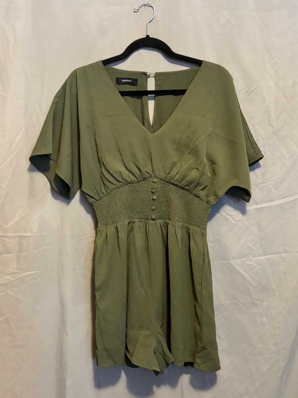 DOKOTOO Olive Green V-Neck Smocked Romper
